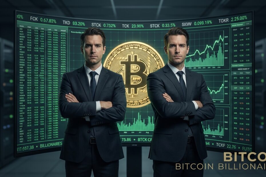 Representação dos irmãos Winklevoss e a ascensão do Bitcoin