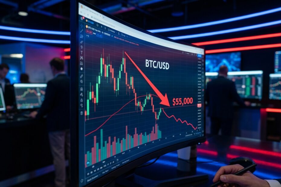 Gráfico de preço do Bitcoin em tela digital indicando tendência de análise de mercado