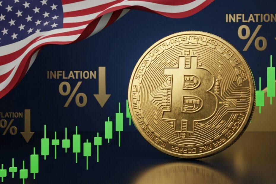 Gráfico de alta do Bitcoin impulsionado pela queda da inflação nos EUA