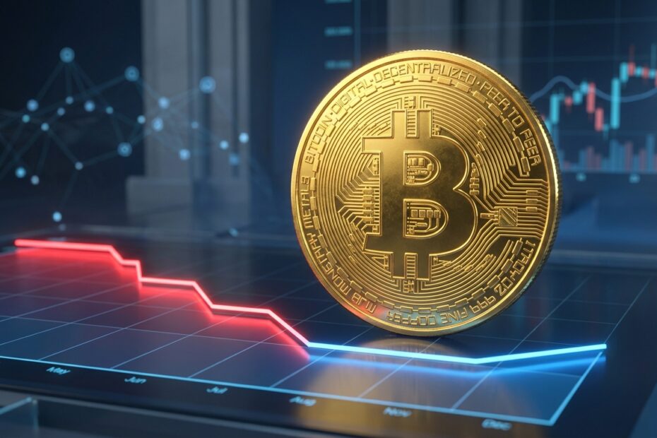 Gráfico digital mostrando a correção de preço do Bitcoin e estabilização do mercado