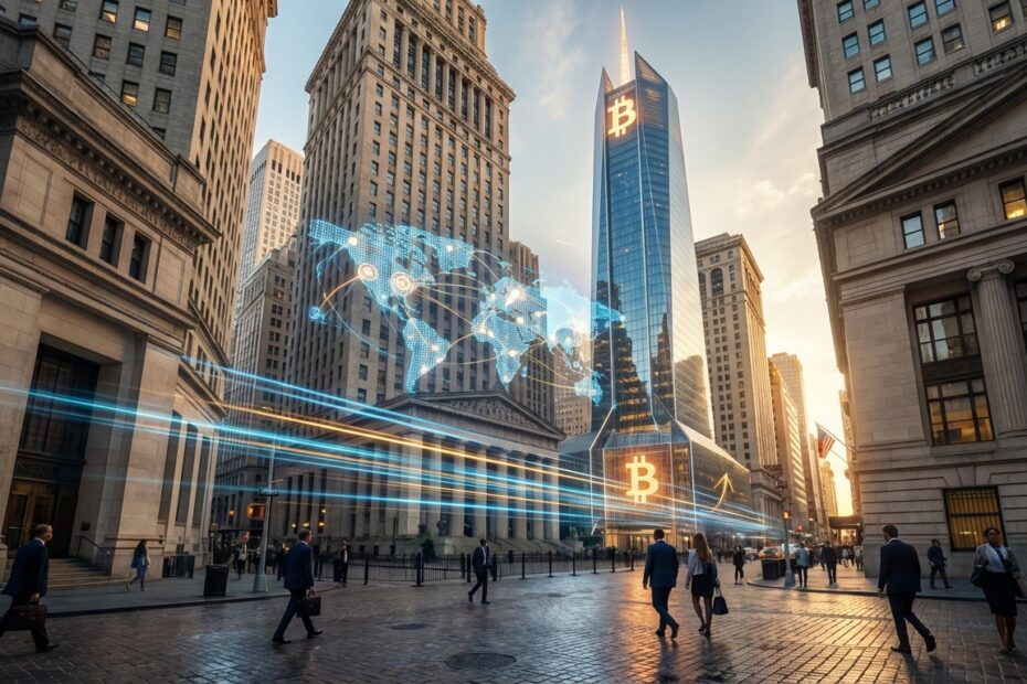 Representação da influência da BlackRock na estabilização e preço global do Bitcoin