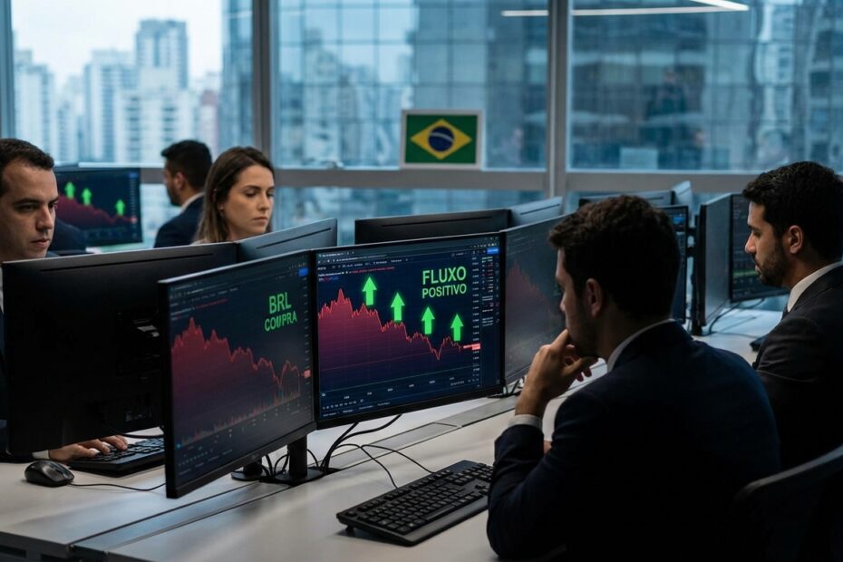 Gráficos de mercado financeiro em telas de computador com indicadores de compra