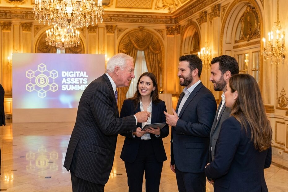 Executivos de Wall Street reunidos em salão dourado de Mar-a-Lago para evento de criptomoedas
