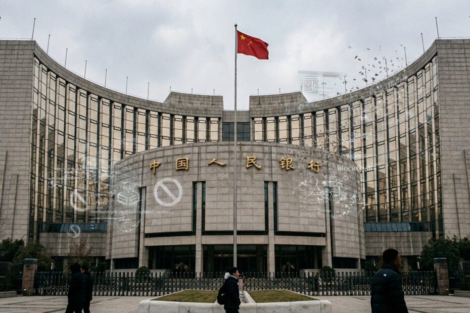 Fachada do Banco Popular da China em Pequim representando a autoridade financeira do país