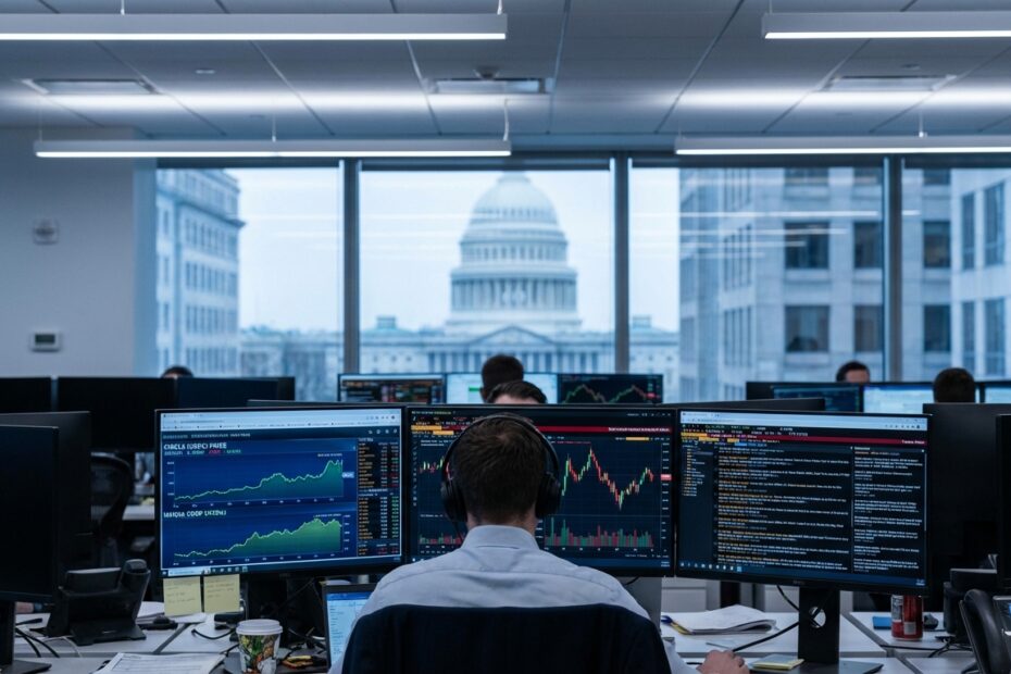 Telas de negociação financeira exibindo gráficos de criptomoedas e ações de tecnologia para a semana de fevereiro de 2026