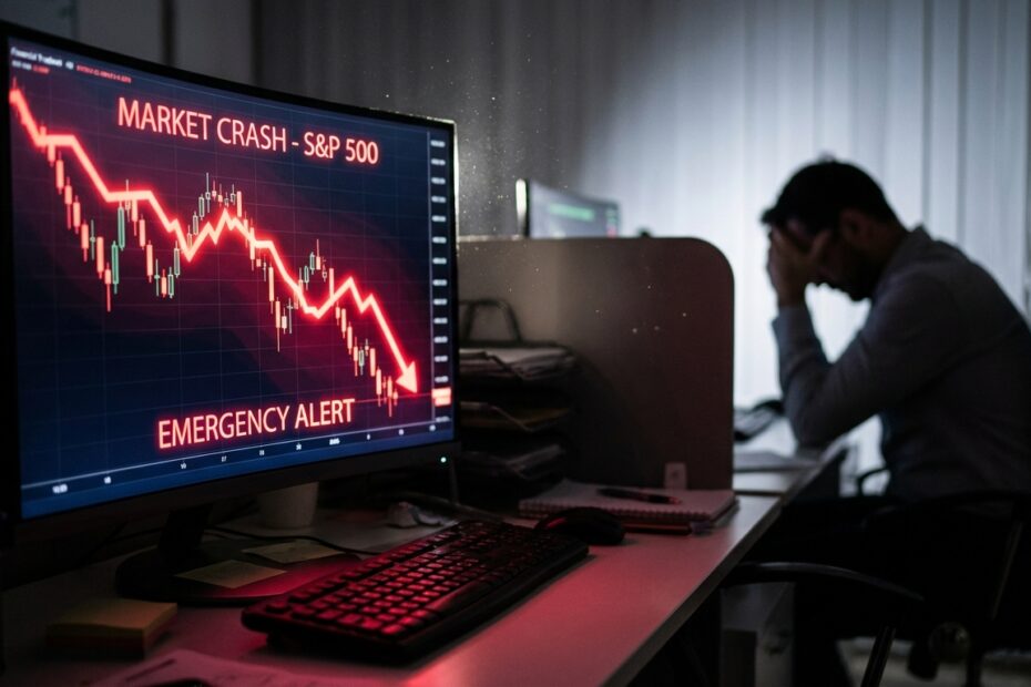 Gráfico de mercado financeiro exibindo forte tendência de queda em vermelho