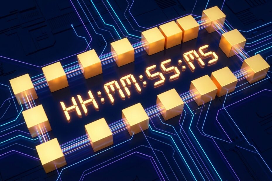 Ilustração conceitual mostrando blocos de blockchain formando um relógio de contagem regressiva para o halving