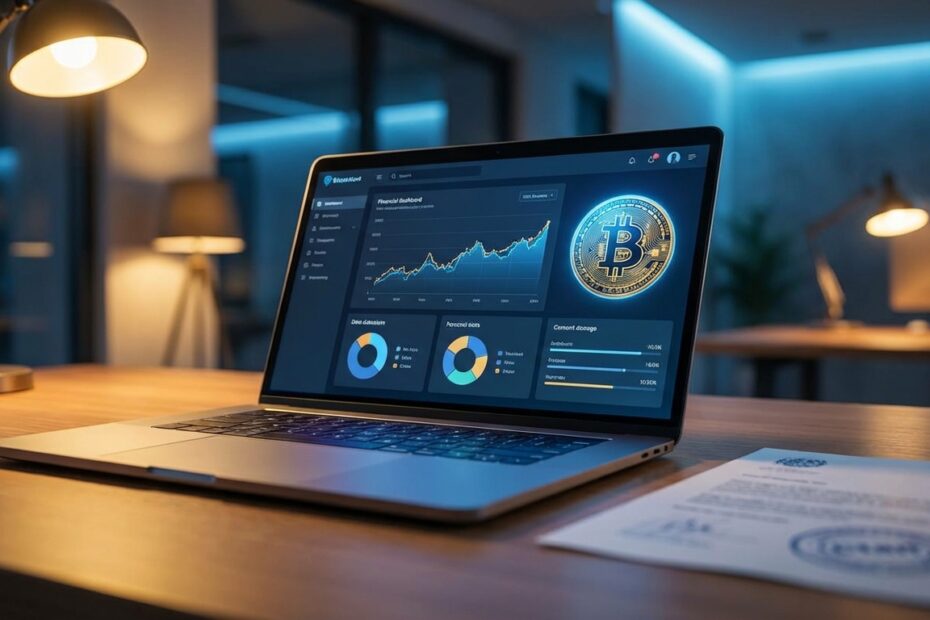 Laptop exibindo painel de auditoria para localizar bitcoin vinculado ao CPF
