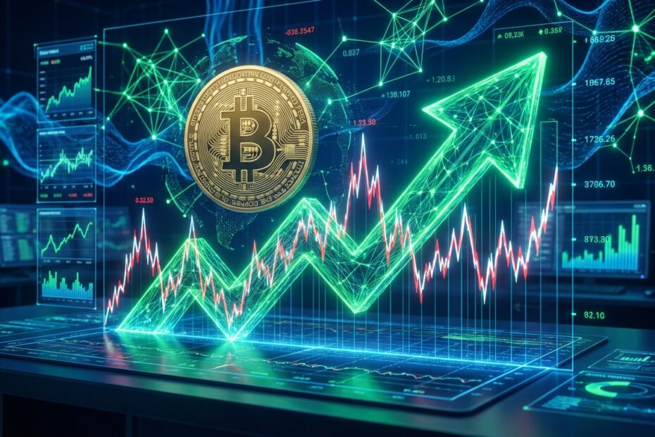 Gráfico comparativo mostrando volatilidade de curto prazo versus tendência de alta do Bitcoin