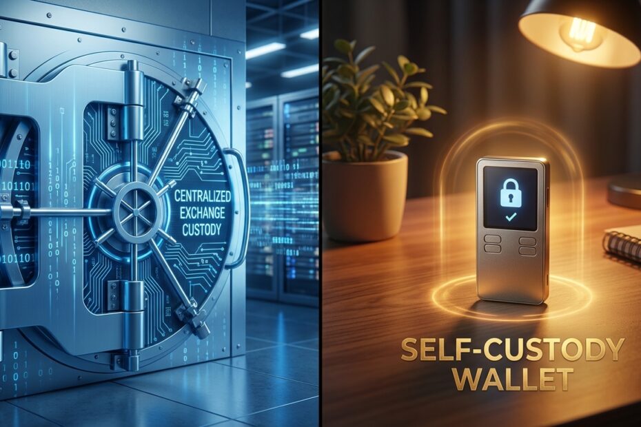 Comparação entre segurança de exchange de criptomoedas e custódia própria com hardware wallet