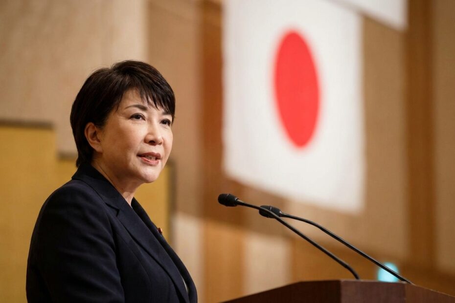 Sanae Takaichi, nova primeira-ministra do Japão, durante discurso oficial.