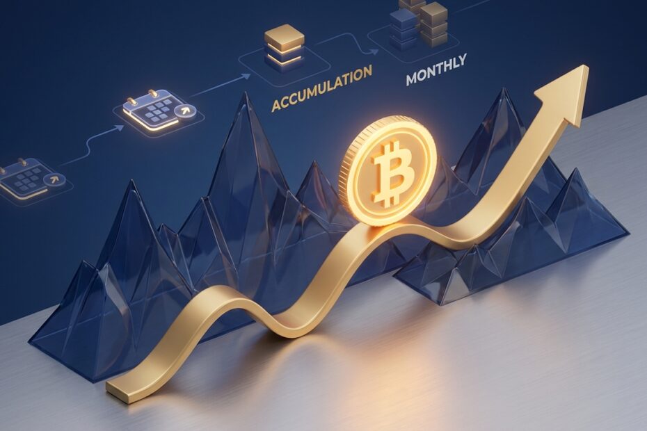 Gráfico financeiro mostrando a suavização da volatilidade do Bitcoin via estratégia de preço médio