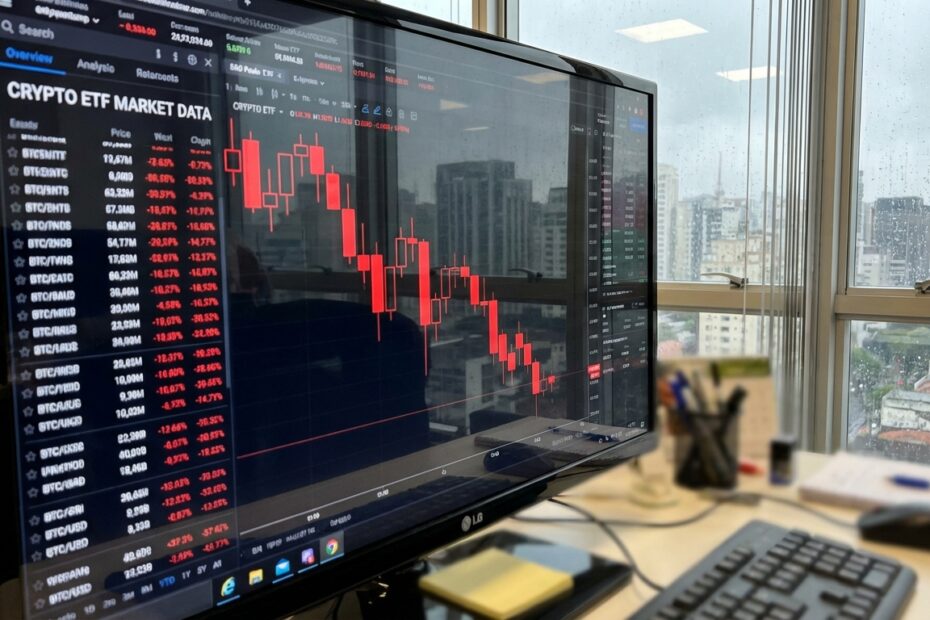 Gráfico de análise técnica mostrando tendência de baixa em ETFs de criptomoedas na B3