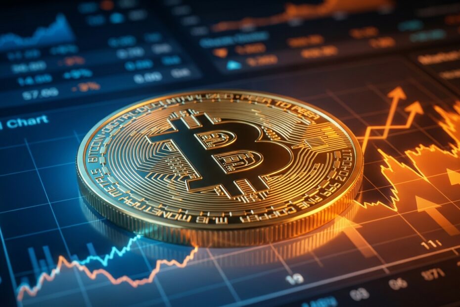 Análise de tendências e recuperação do preço do Bitcoin em gráfico digital