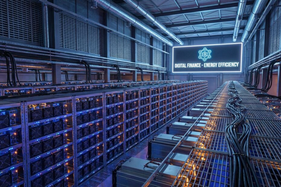 Data center industrial de mineração de Bitcoin com servidores ASIC de alta tecnologia