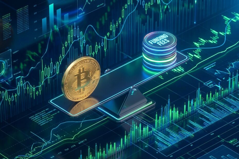 Balança digital ilustrando o equilíbrio de taxas de financiamento no mercado de Bitcoin futuros