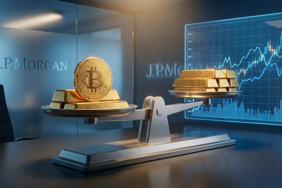 Comparativo de investimento entre Bitcoin e Ouro segundo análise do JP Morgan