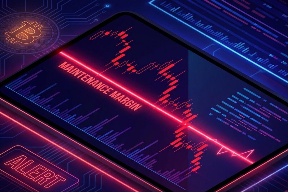 Gráfico de trading de Bitcoin indicando queda de preço e liquidação forçada