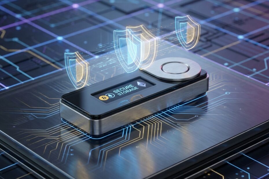 Carteira de hardware segura para autocustódia de Bitcoin com escudo digital holográfico