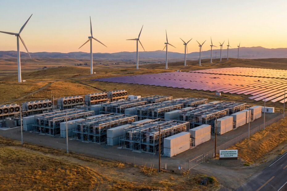 Data center de mineração de Bitcoin integrado a parque de energia eólica e solar