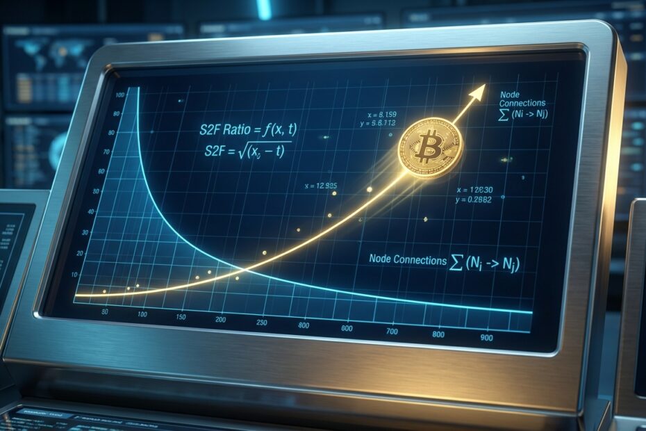 Gráfico financeiro demonstrando o modelo hiperbólico de crescimento do Bitcoin