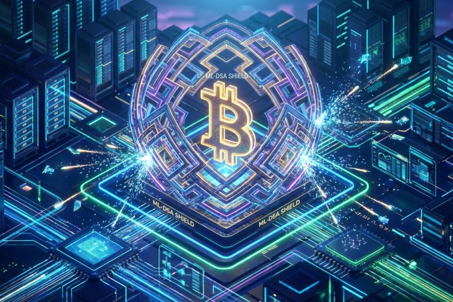 Ilustração do Bitcoin protegido por estrutura de reticulados contra computação quântica