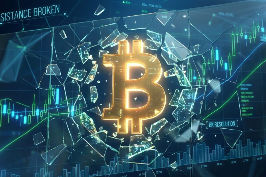 Bitcoin rompendo barreira digital de resistência técnica no gráfico de preços