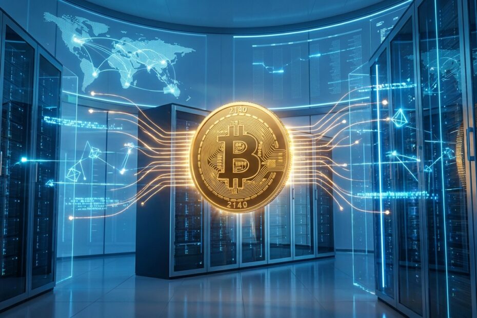 Representação futurista da mineração do último Bitcoin em 2140