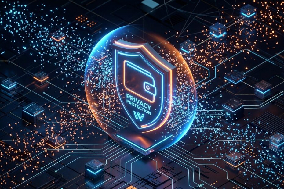 Ilustração de uma carteira digital protegida contra partículas de poeira cripto