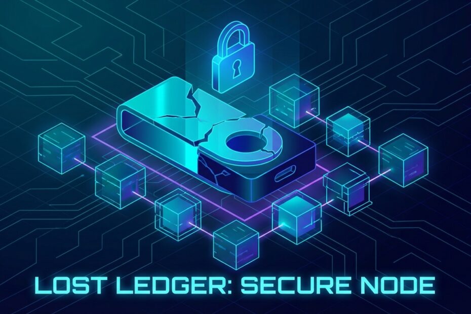 Conceito digital de segurança e recuperação de hardware wallet perdida na blockchain