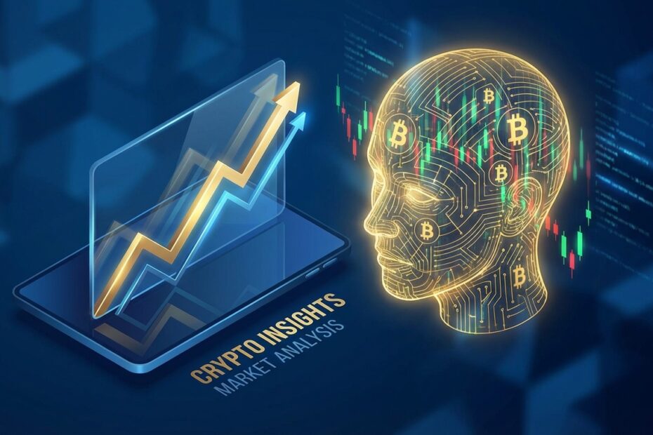 Ilustração conceitual da mente de um investidor analisando o mercado de criptomoedas