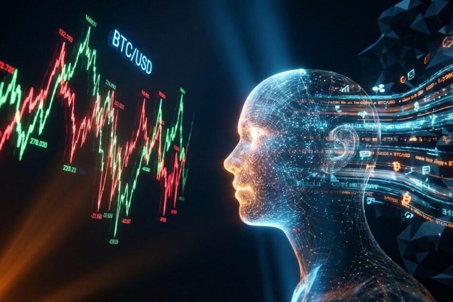 Ilustração conceitual representando a psicologia do investidor e o mercado de Bitcoin