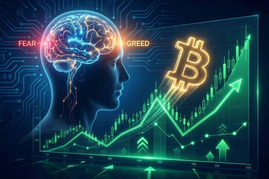 Gráfico de Bitcoin em alta histórica ilustrando a psicologia do mercado e o efeito FOMO