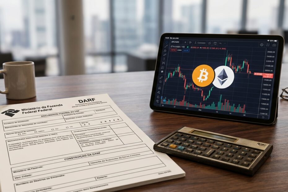 Cálculo de imposto de renda sobre fundos de índice de cripto com documentos e calculadora