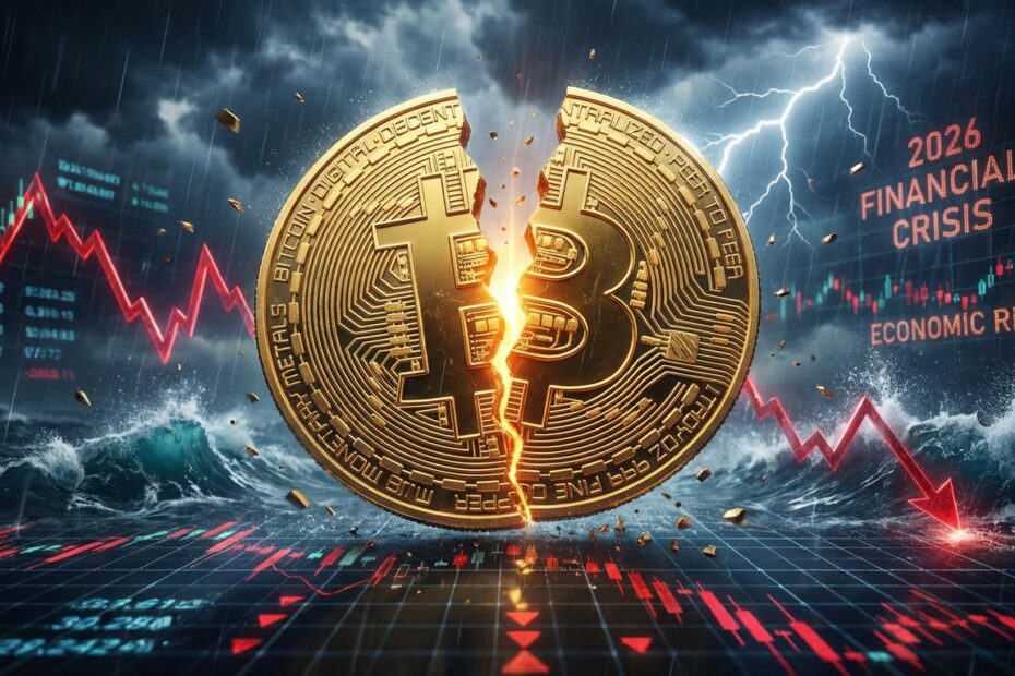 Gráfico de mercado em queda com moeda Bitcoin ilustrando a volatilidade e riscos do halving