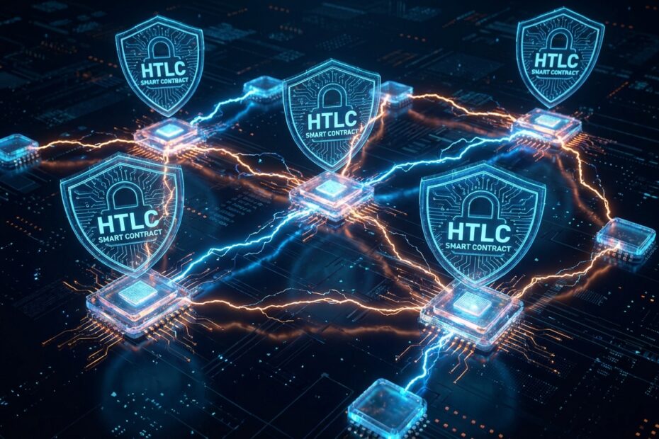 Arquitetura de segurança da Lightning Network com nós conectados e proteção por contratos inteligentes