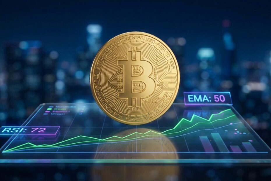 Gráfico de análise técnica do Bitcoin indicando tendência de alta e possível rompimento de ATH