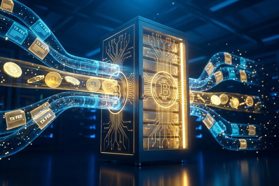 Ilustração das taxas de transação sustentando a mineração de Bitcoin após o halving