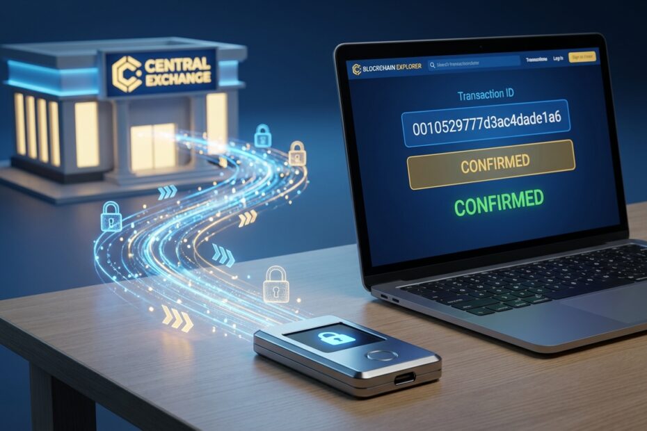 Carteira de hardware conectada ao computador para transferência segura de criptomoedas e autocustódia