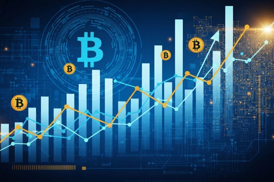 Ilustração abstrata do valor de mercado do Bitcoin crescendo