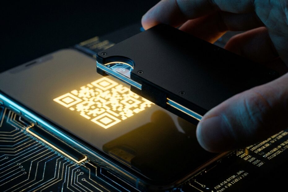 Hardware wallet air-gapped escaneando código QR para assinar transação offline