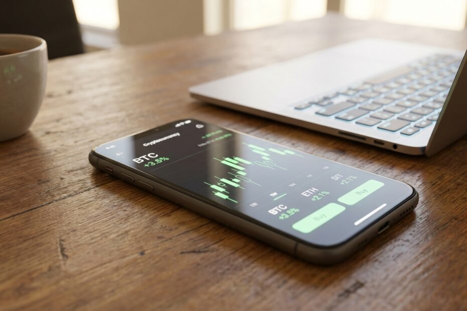 Interface da nova plataforma Buy Cripto da Axi em dispositivo móvel