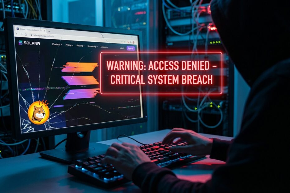 Tela de computador exibindo alerta vermelho de invasão digital com teclado iluminado em primeiro plano