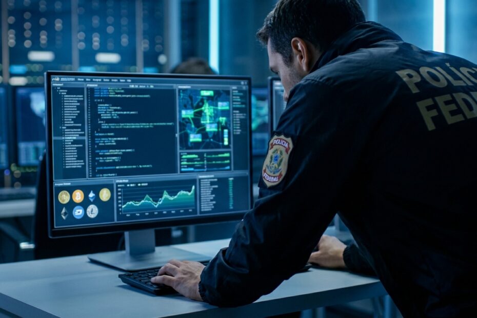 Agente trabalhando em operação de combate a crimes virtuais