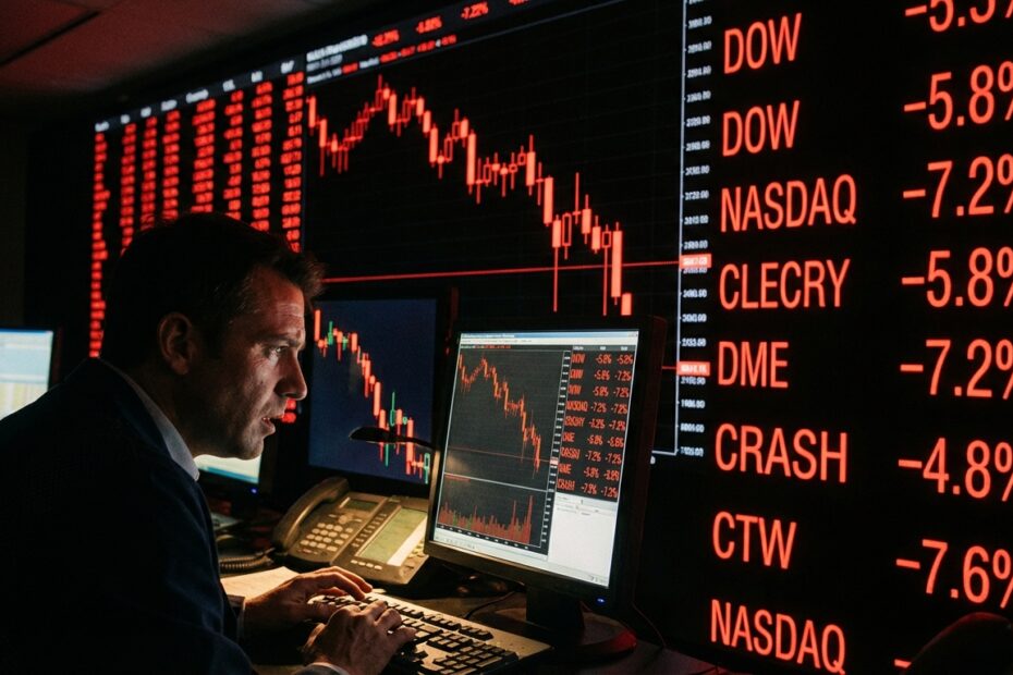 Painel financeiro em vermelho refletindo a queda do bitcoin e de outras criptomoedas